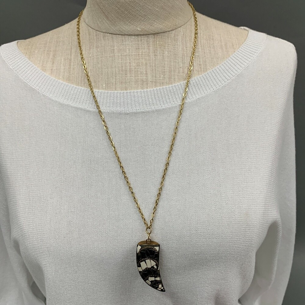 Zad Women's Necklace Jariel Horn Pendant Black White Gold-tone NWT